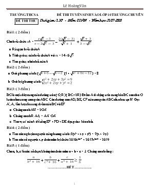 Đề thi thử tuyển sinh Lớp 10 THPT chuyên môn Toán - Năm học 2017-2018